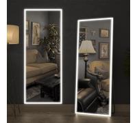 CASSILANDO Miroir pleine longueur avec lumière LED, miroir de sol sur pied, miroir mural, couleur variable et réglage de la luminosité, pour chambre à coucher, blanc avec support, 160 x 50,8 cm
