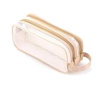 casstaly 1 trousse à crayons en avec 2 compartiments - Trousse transparente multifonction pour adolescents et étudiants - Marron clair