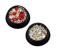 casstaly 2 boites 3D a ongles Pointe acrylique melangee coloree Strass Manucure Bricolage Decoration d'art d'ongle (Gros rouge; Diamant en forme de AB blanc 1 chacun)
