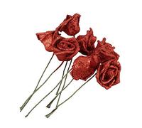 casstaly 7 Rose Mousse Fleur Artificielle Bouquet De Mariée Paillettes Décoration De Mariage De Maison Rouge