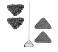 casstaly Balai triangulaire avec manche long pour nettoyer les murs sales - Rotation à 180° - Réglable - Nettoyage de la poussière - Facile à utiliser - Gris