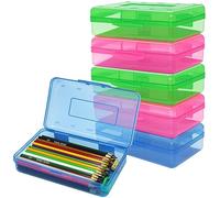 casstaly Lot de 6 boîtes à crayons en plastique de couleurs assorties avec couvercle et fermeture à pression, multicolore