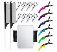 casstaly Lot de 8 anneaux de séparation pour cheveux - 6 pinces à cheveux - Outil de séparation des cheveux - 2 peignes de tressage pour queue de rat - Facile à installer