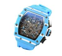 casstaly Montre mécanique de luxe pour homme étanche à 6 aiguilles Montre à quartz en forme de tonneau de vin 2, Ceinture bleue