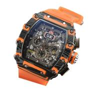 casstaly Montre mécanique de luxe pour homme étanche à 6 aiguilles Montre à quartz en forme de vin, Ceinture orange, Sangle