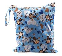 casstaly Sac A couches impermeable A l'eau pour Sac A couches A fermeture A glissiere double lavable reutilisable (motif de singe, bleu)