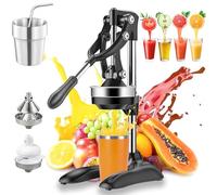 Cast Iron Juicer Hand Press - Easy-to-Clean, Heavy-Duty, Effective Stainless Steel Manual Juicer Fruit Squeezer, Home & Kitchen Professional Manual Citrus Juicers for Lemonade Orange Juice (Black)