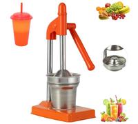 Cast Iron Juicer Hand Press, Effective Stainless Steel Manual Juicer Fruit Squeezer, Easy to Clean, Portable for Fresh Lemonade Orange Juice, Home and Kitchen Essentials (Orange)