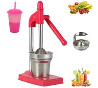 Cast Iron Juicer Hand Press, Effective Stainless Steel Manual Juicer Fruit Squeezer, Easy to Clean, Portable for Fresh Lemonade Orange Juice, Home and Kitchen Essentials (Red)