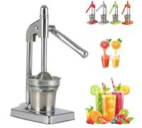 Cast Iron Juicer Hand Press, Effective Stainless Steel Manual Juicer, Heavy Duty Countertop Lime Citrus Crush Machine, with Non-Skid Cup Base, Home And Kitchens Essentials (Silver)