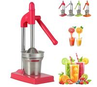 Cast Iron Juicer Hand Press, Effective Stainless Steel Manual Juicer, Heavy Duty Countertop Lime Citrus Crush Machine, with Non-Skid Cup Base, Home And Kitchens Essentials (Red)