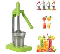 Cast Iron Juicer Hand Press, Effective Stainless Steel Manual Juicer, Heavy Duty Countertop Lime Citrus Crush Machine, with Non-Skid Cup Base, Home And Kitchens Essentials (Green)