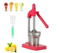 Cast Iron Juicer Hand Press, Manual Juicer Hand Press, Stainless Steel Manual Lemon Squeezer for Lemon, Lime & Orange, Easy-to-Use with Non-Skid Cup Base for Bar Kitchen (Red)