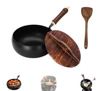 Cast Iron Skillet, Japanese Iron Pan, Hand-Forged Non-stick Pans Without Coating,Durable and Versatile Cookware, High Purity Frying Pans for Cooking (Wooden Lid,26CM)