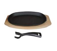 Cast Iron Skillets, Wooden Tray Handle, Nonstick Oval Steak Pan, Home & BBQ | Wooden Tray Handle Design with Nonstick Oval Cooking Surfaces for Steak, Fish, Bacon, Meat, Oven Cooking, Indoor BBQ, Camping