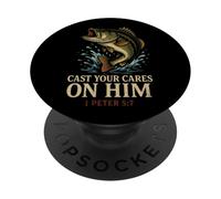Cast Your Cares on Him 1 Peter 5 7 Citation Christian Faith PopSockets PopGrip Adhésif