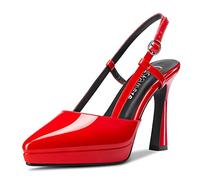 Castamere Femmes Haut High Aiguille Plate-Forme Talon Heel Pointu Bout Slingback Slip-on Escarpins Mariage Dress 10 CM Heels Rouge 39 EU