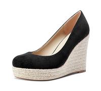 Castamere Femmes Plate-Forme Haut High Talon Heel Rond Bout Escarpins Slip-on Mariage Bureau Classique Chaussures 10 CM Heels Noir Suède 40 EU