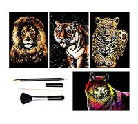 Caste Scratch Sketch Art Paper Animal Scratch Coloring Paper, Doodle Pad pour Adultes, Artisanat pour Enfants, Mignon, Rainbow Peinture Scratchboard Kit