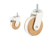 Caster wheels, Lot de 4 roulettes universelles blanches de 6,35 cm (2,5 pouces) for chariot domestique, vis M8*15 mm, en bois de hêtre. ，for furniture(Universal)