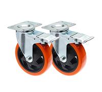 Casters 1 Pcs 4 inch 5 inch Furniture Caster Wheel with Brake Soft Rubber Swivel Caster Roller Wheel for Heavy Duty Machine Platform Trolley Orange Caster Wheels (Size : 4 inch) (5 inch)