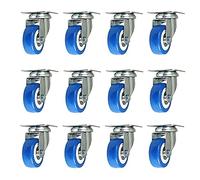 Casters 12-Piece Heavy Caster Wheel Swivel Plate Caster Blue Polyurethane Wheel PVC Double Ball Bearing Swivel Caster Furniture Industry Caster Caster Wheels (Color : Blue)