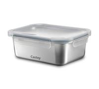 Castey - Récipient rectangulaire en acier inoxydable, 800 ml, fermeture hermétique avec couvercle, pour conservation des aliments, couvercle sans BPA, design anti-déversement, passe au lave-vaisselle