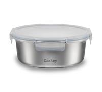 Castey - Récipient rond en acier inoxydable, 1500 ml, fermeture hermétique avec couvercle, pour conservation des aliments, couvercle sans BPA, design anti-fuite, passe au lave-vaisselle