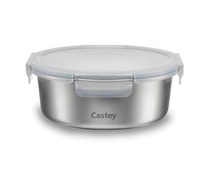 Castey - Récipient rond en acier inoxydable, 1500 ml, fermeture hermétique avec couvercle, pour conservation des aliments, couvercle sans BPA, design anti-fuite, passe au lave-vaisselle