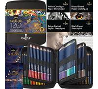 Castle Art Supplies Gold-Standard Lot de 120 crayons de couleur, avec extras, noyaux de couleur de qualité supérieure, à base d'huile, pointus, plus résistants à la rupture, pour artistes