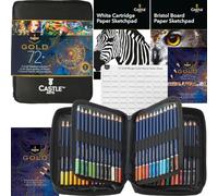Castle Art Supplies Gold Standard - Lot de 72 crayons de couleur avec extras - Noyaux de couleur de qualité supérieure à base d'huile - Plus pointus et résistants à la casse - Pour artistes