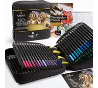 Castle Art Supplies Lot de 120 crayons aquarelle avec suppléments | Pigments vibrants de qualité | Dessinez et peignez en même temps | Pour adultes amateurs et professionnels | Dans un étui de