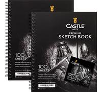 Castle Art Supplies Lot de 2 Carnets de Croquis Haut de Gamme 23 x 30 cm | 200 Feuilles de Papier de 90 g/m² | Pour Débutants et Artistes Adultes | Reliure à Spirales Pratique | Idéal pour les Écoles