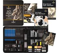 Castle Art Supplies Set 60 pièces Dessin et Croquis | Crayons, Bâtons Graphites, Fusains, Pastels et Solubles à l’Eau, Feutres Fins | Pour Professionnels et Artistes Adultes | Étui de Transport Zippé