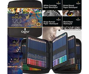 Castle Art Supplies Set de 120 Crayons de Couleur à Base d'Huile - Extras