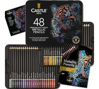 Castle Art Supplies Set de 48 Crayons de Couleur Métallisés, Adultes