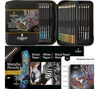 Castle Art Supplies Set de 48 Crayons de Couleur Métallisés - Extras | Tons scintillants, mines en cire pour professionnels, artistes adultes et coloristes - étui de transport zippé solide