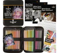 Castle Art Supplies Set de 48 Crayons de Couleur Pastels avec Pièces Bonus | Somptueuses teintes plus douces | Pour Professionnels et Artistes Adultes | Étui de Transport Zippé Ordonné et Solide