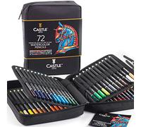 Castle Art Supplies Set de 72 Crayons Aquarellables | Pigments Intenses pour Estompage, Dessin et Peinture | Crayons de Couleur pour Adultes | Rangés dans un Étui Zippé en Tissu Résistant