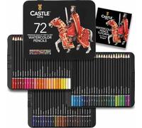 Castle Art Supplies Set de 72 Crayons Aquarelles| Pigments Intenses pour Estompage, Dessin et Peinture | Pour Adultes, Amateurs et Professionnels | Protégés dans une Boîte de Présentation