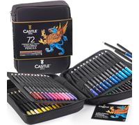 Castle Art Supplies Set de 72 Crayons de Couleur | Mines Tendres Colorées pour Adultes - Artistes, Professionnels et Coloristes | Rangés dans un Étui de Transport Zippé Soigné et Solide