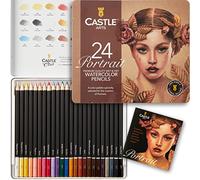 Castle Art Supplies Set de Crayons Aquarellables « Portraits » | 24 Couleurs Intenses | Dessinez et Peignez à la Fois | Pour Artistes Adultes et à Offrir en Cadeau | Boîte Spéciale en Métal