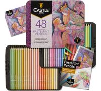 Castle Art Supplies Set de Crayons de Couleur Pastels | 48 Somptueuses Teintes plus Douces | Pour les Professionnels et Artistes Adultes | Protégés et Ordonnés dans une Boîte de Présentation