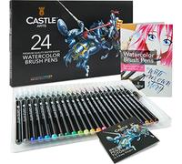 Castle Art Supplies Set de Feutres Aquarelle - 24 Couleurs Vives | Pointes en nylon flexibles pour coloriage, peinture et lettrage - pour débutants et artistes, un feutre aquarelle en bonus