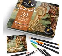 Castle Arts Lot de 24 crayons de couleur dans une boîte en étain, couleurs parfaites inspirées de Botticelli. Noyaux de couleur lisse, mélange et performance de superposition supérieurs pour
