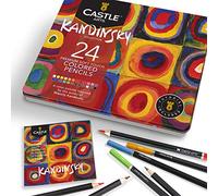 Castle Arts Lot de 24 crayons de couleur dans une boîte en étain, couleurs parfaites inspirées de Kandinsky. Avec des noyaux de couleur lisses de qualité, un mélange et une performance de