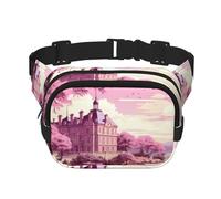 Castle by the River Square Sac banane double couche avec bandoulière réglable Idéal pour les sports de plein air, noir, One Size