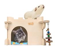 Castle Chinchilla, cachette pour petit animal pour chinchilla cochon d'Inde, hérisson ou rat - Habitat ventilé en bois pour cochon d'Inde avec plusieurs portes (taille M)