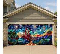 Castle Fantasy Couverture de porte de garage, grande bannière effet vitrail panoramique, décoration intérieure et extérieure, décoration d'intérieur d'été, 397 x 180 cm