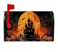 Castle - Housses de boîte aux lettres magnétiques, effrayantes, gothiques, citrouille, lune, Halloween, pour décoration de jardin, terrasse, 45,7 x 53,3 cm, orange